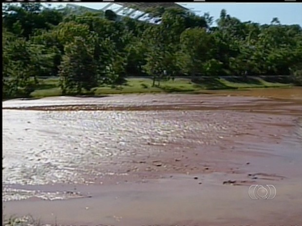 Foi detectado assoreamento em um ponto do lago no parque Cesamar, em Palmas (Foto: Reprodução/TV Anhanguera)